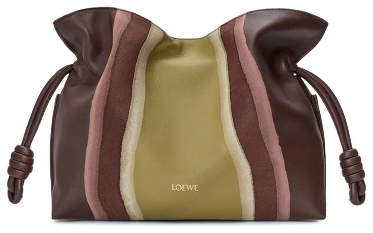Loewe Medium Flamenco Clutch Landscape In Nappa Calfskin ChocolateLight Moss