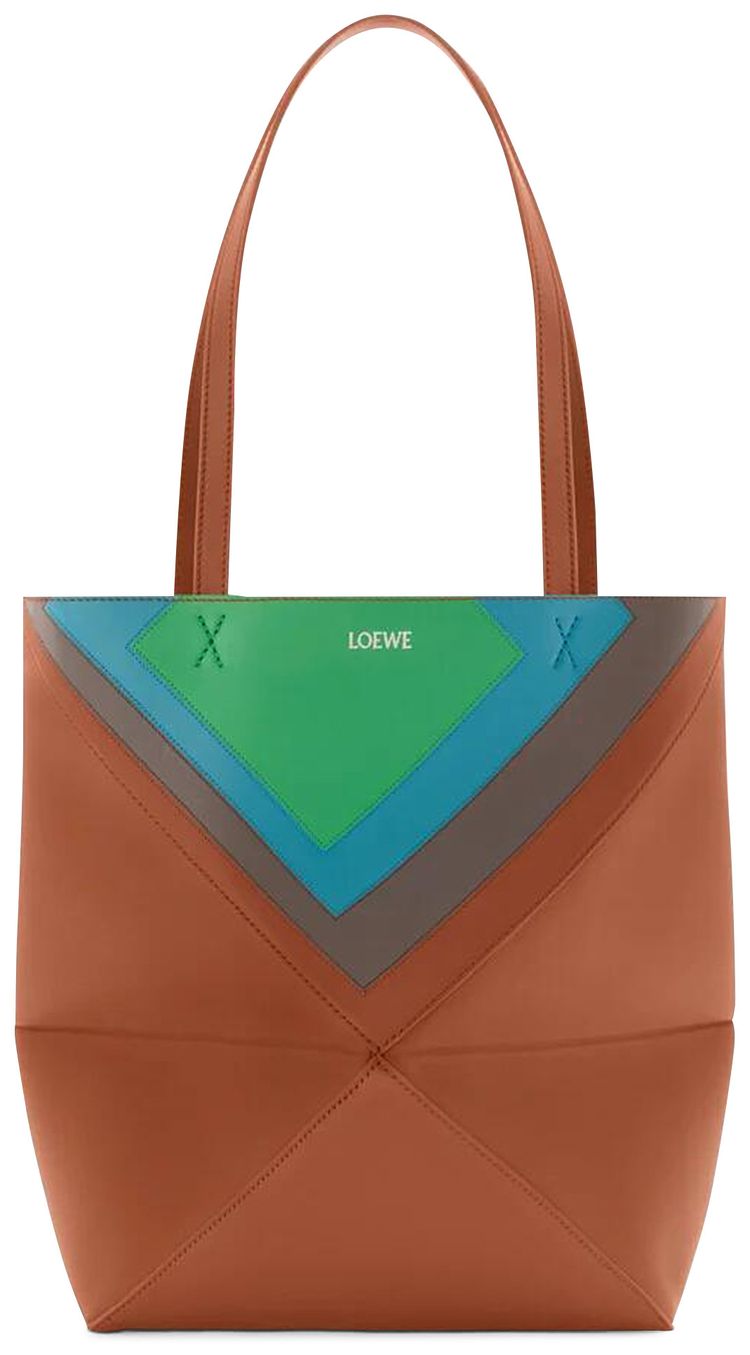 Loewe Medium Puzzle Fold Tote In Nappa Calfskin CaramelBright Green