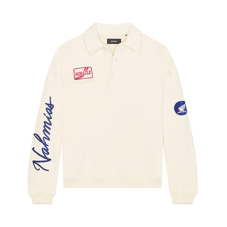 Nahmias Long Sleeve Polo Henley Shirt Egg White