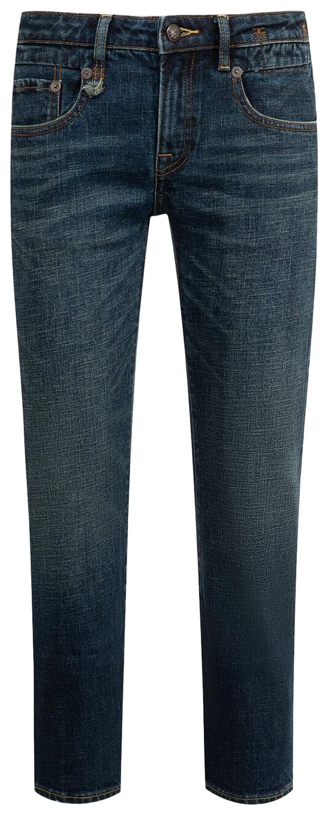 R13 Straight Boy Cropped Stretch Jean Hoyt Blue Stretch