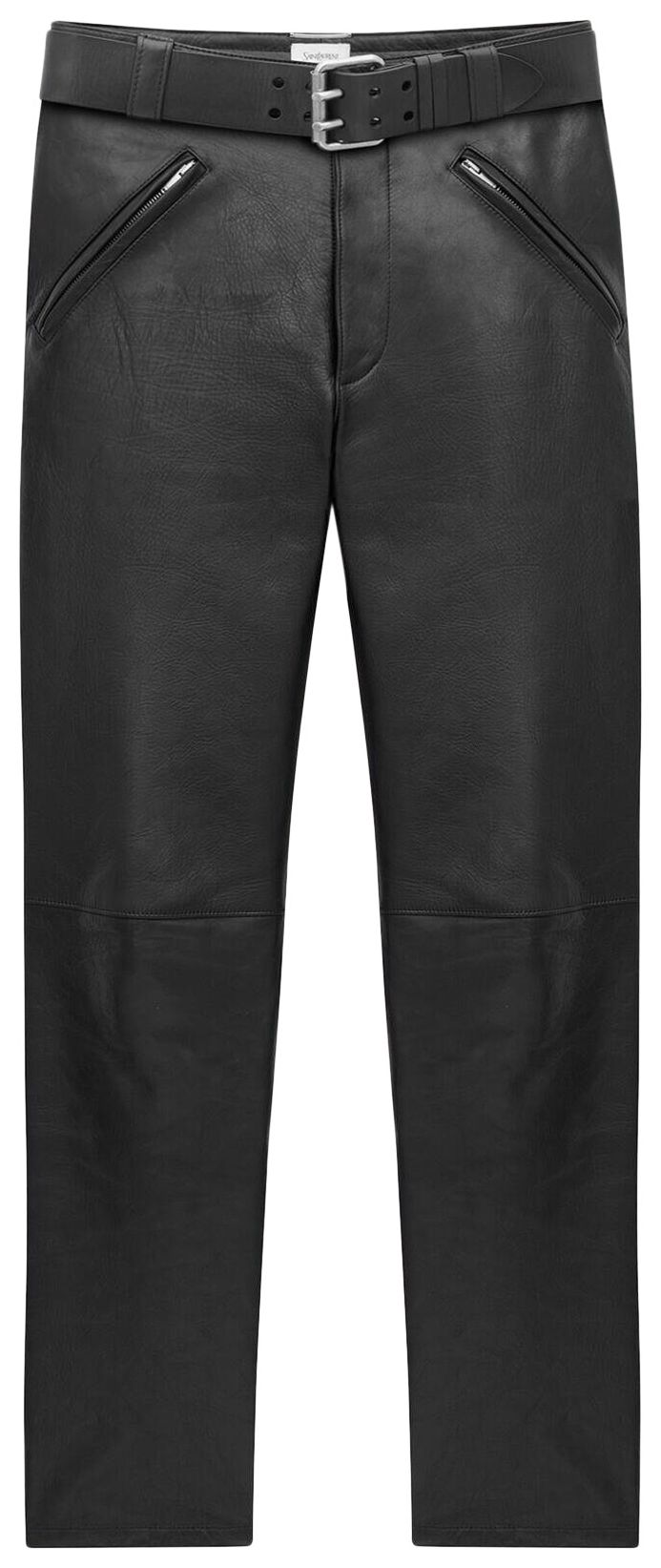Saint Laurent Belted Pants In Grained Leather Noir