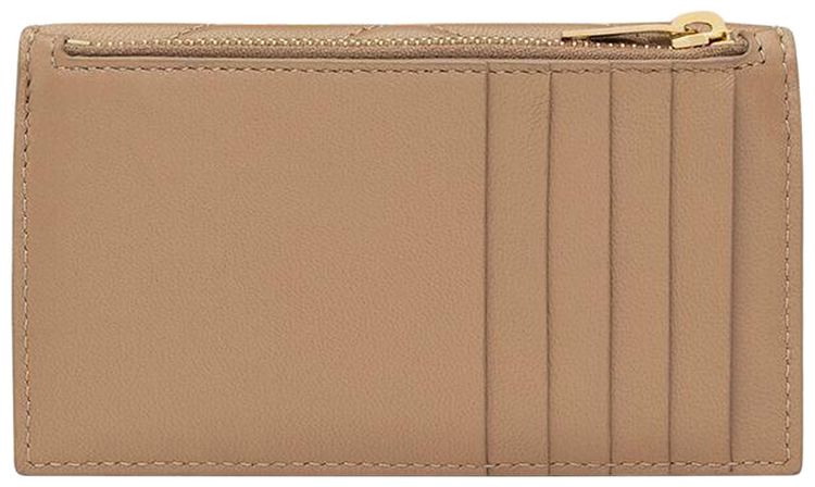 Saint Laurent Cassandre Fragments Flap Card Case In Lambskin Natural Tan