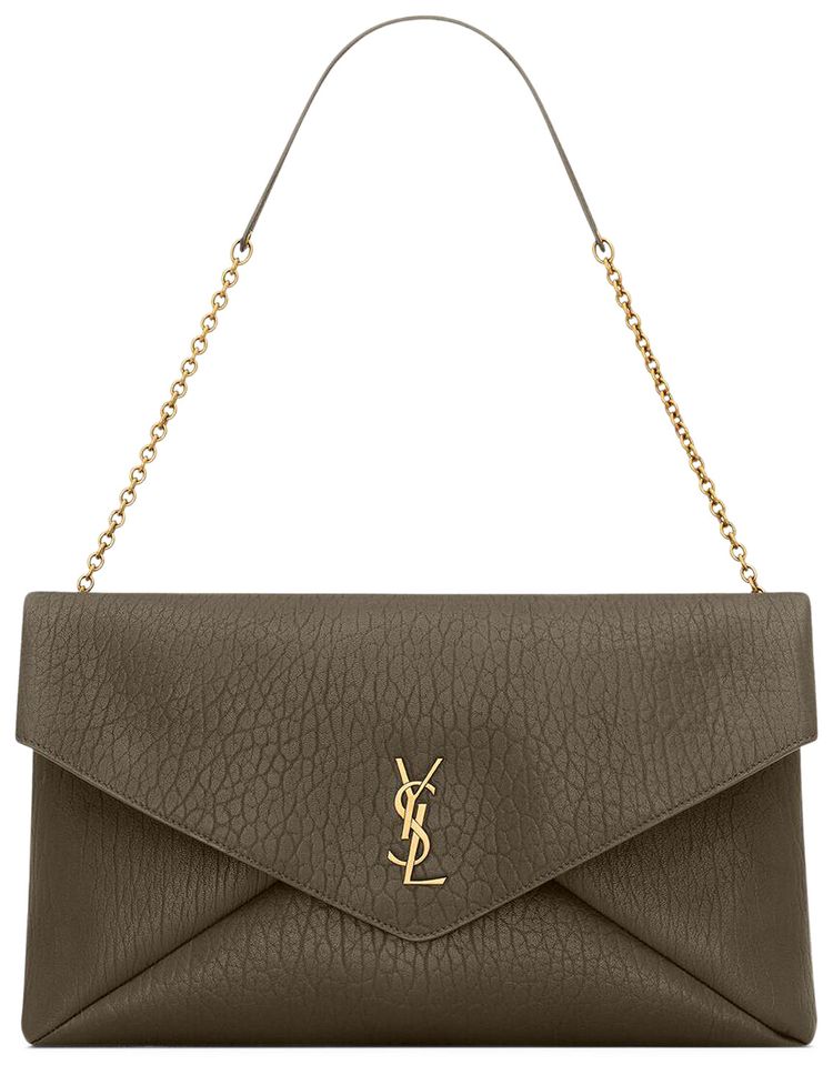 Saint Laurent Cassandre XXL Envelope Pouch On Chain In Lambskin Light Musk