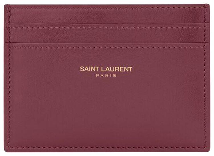 Saint Laurent Paris Card Case In Shiny Leather Dark Ruby