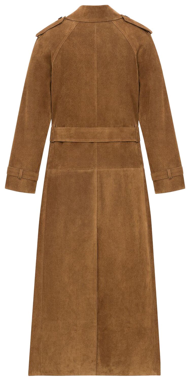 Saint Laurent Trench Coat In Suede Noix