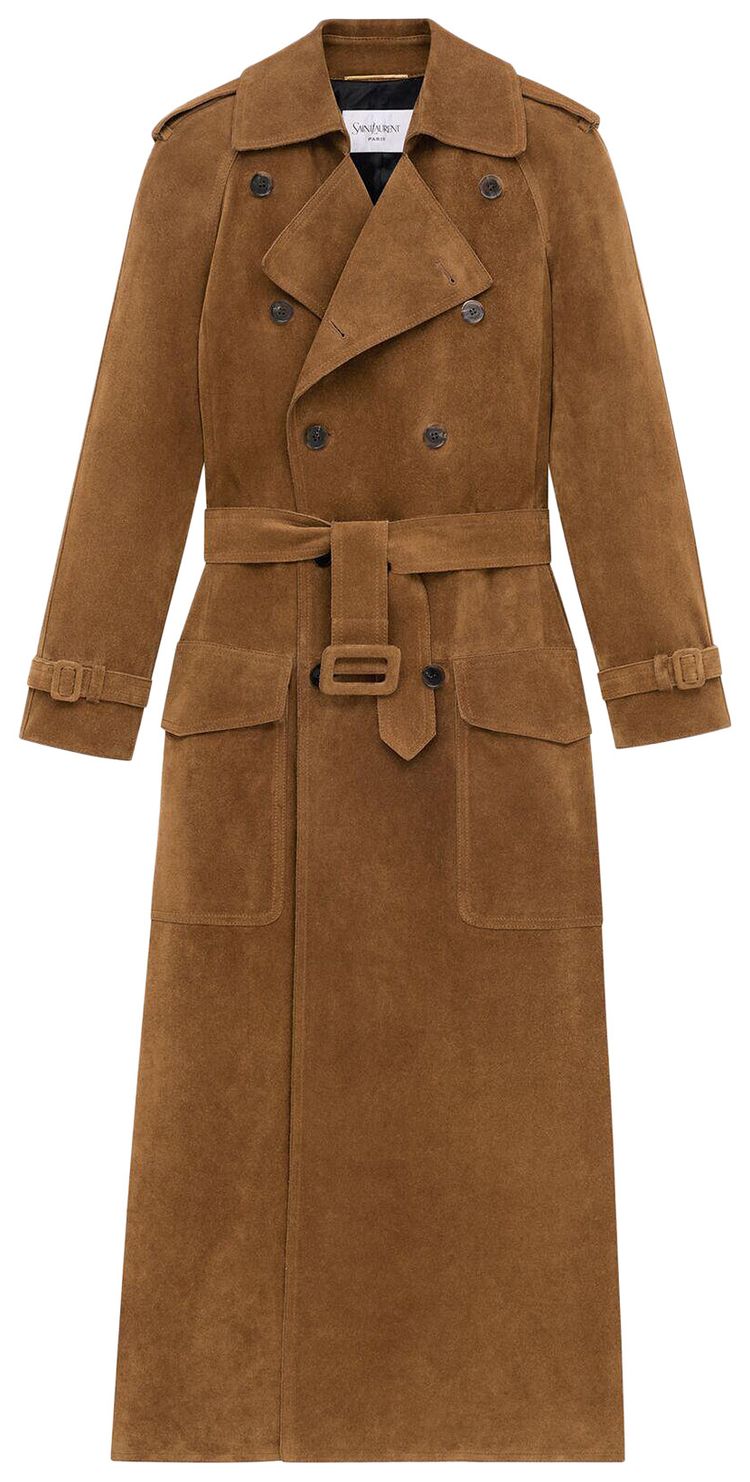 Saint Laurent Trench Coat In Suede Noix
