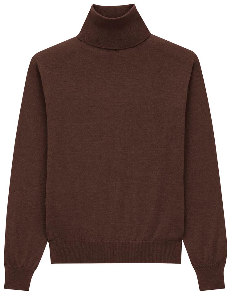 Saint Laurent Turtleneck Sweater In Cashmere Wool And Silk Chocolat