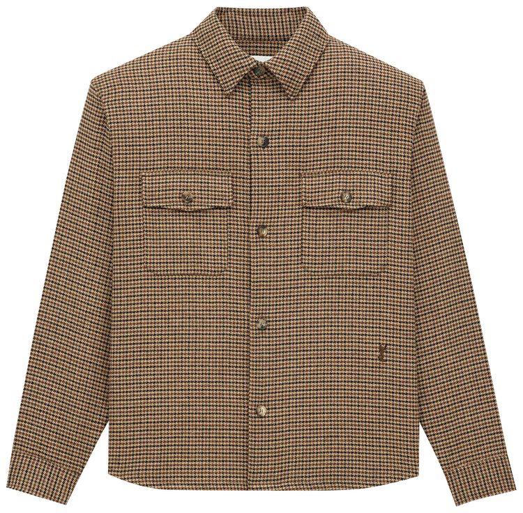 Saint Laurent Overshirt In Puppy Tooth BeigeMarronNoir
