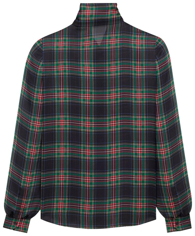 Saint Laurent Lavalliere Blouse In Tartan Silk Charmeuse Noir Multico