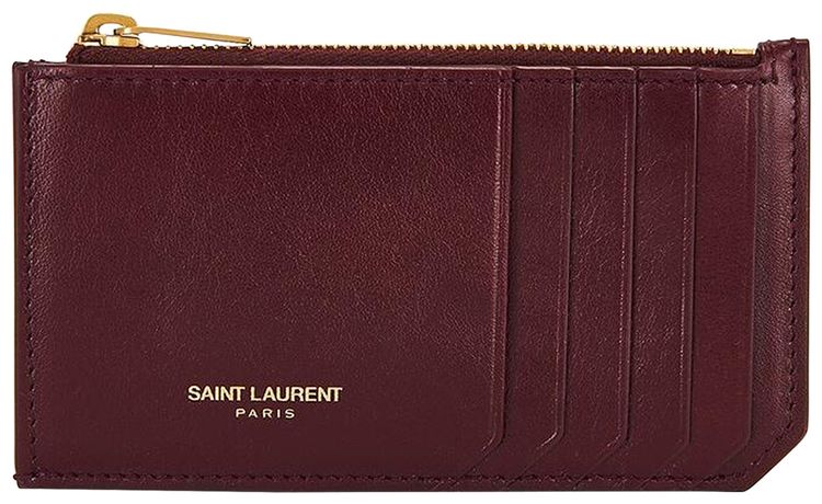 Saint Laurent Zipped Fragments Credit Card Case Dark Ruby