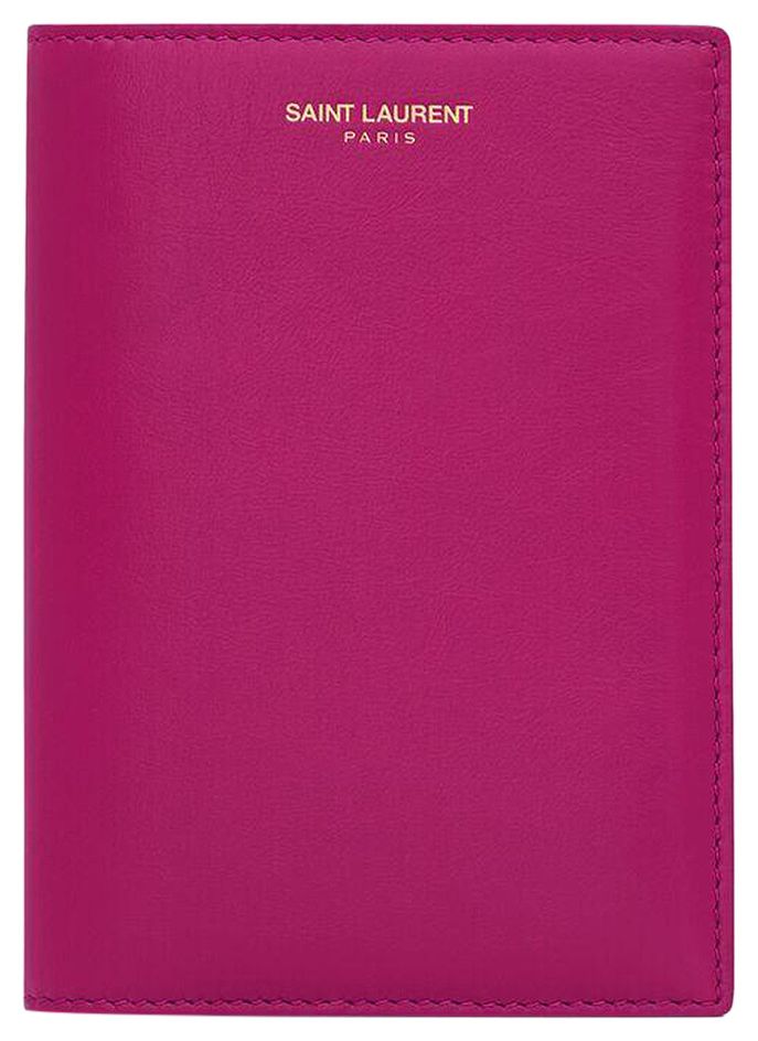 Saint Laurent Paris Passport Case In Shiny Leather Deep Magenta