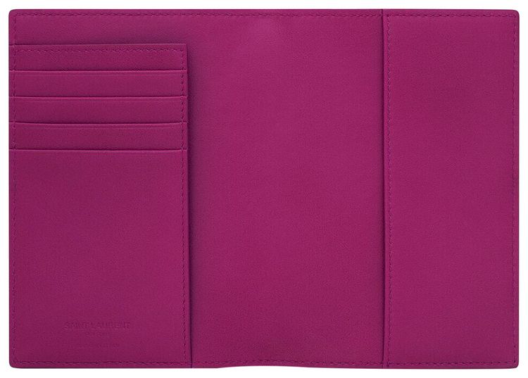 Saint Laurent Paris Passport Case In Shiny Leather Deep Magenta
