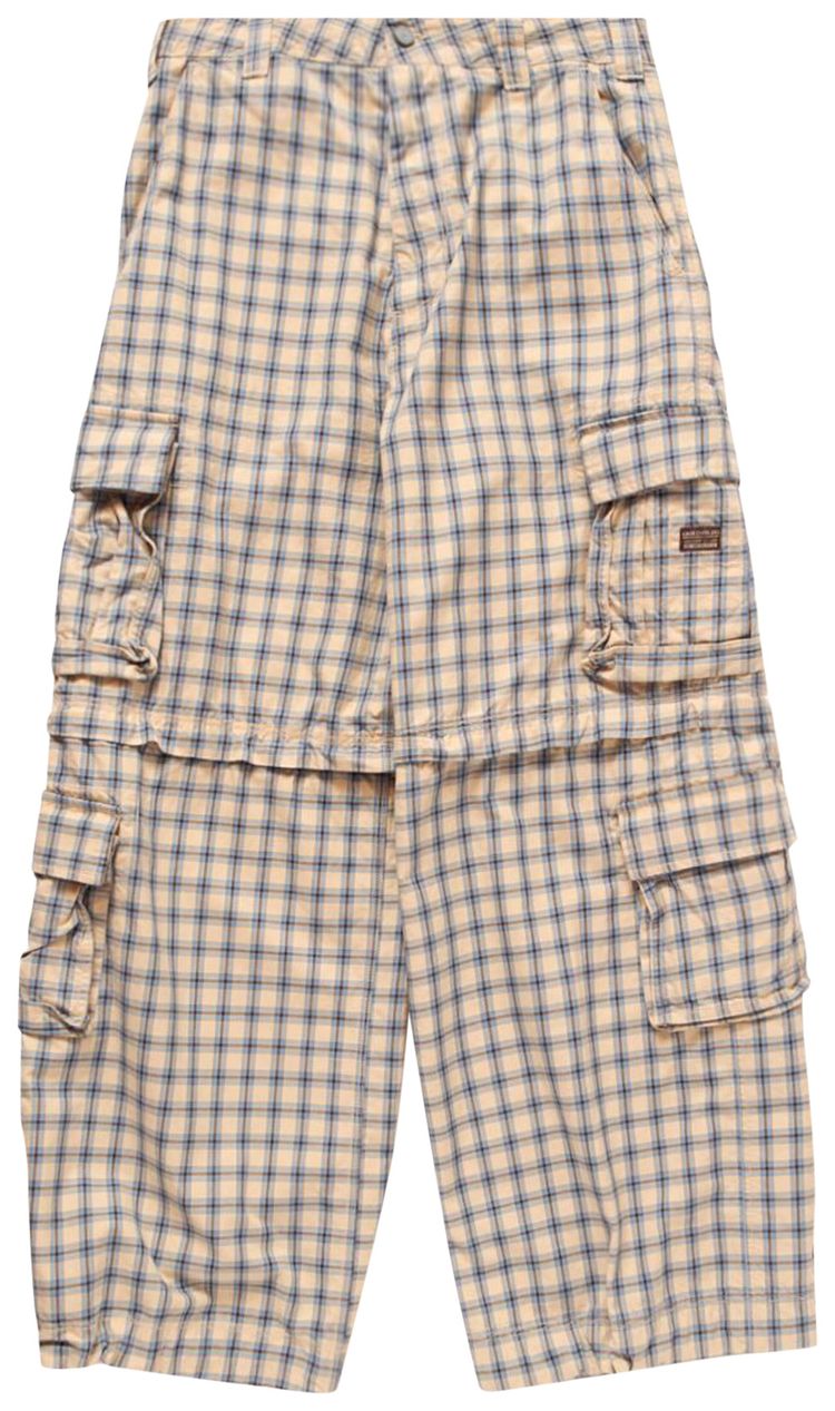 ERL Zip Off Plaid Cargo Pants BeigeBlue