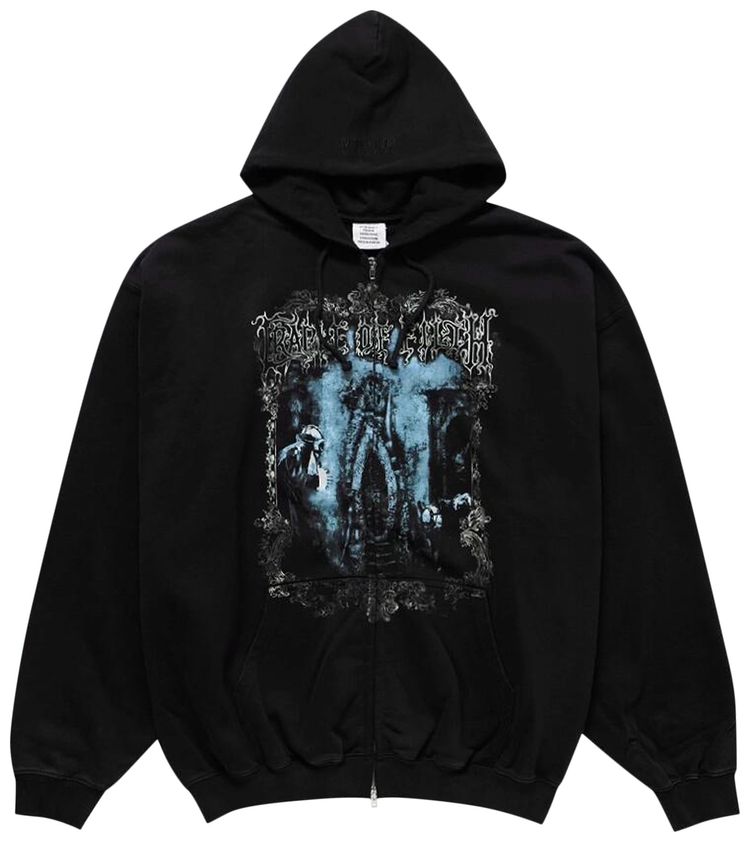 Vetements Cradle of Filth Butterfly Oversized Zip Up Hoodie Washed Black