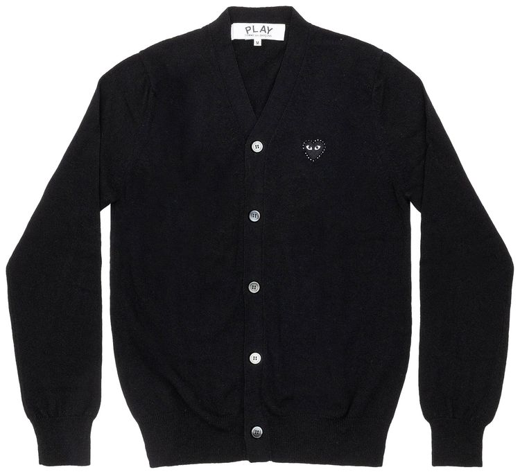 Comme des Garcons PLAY Rhinestone Heart V Neck Cardigan Black