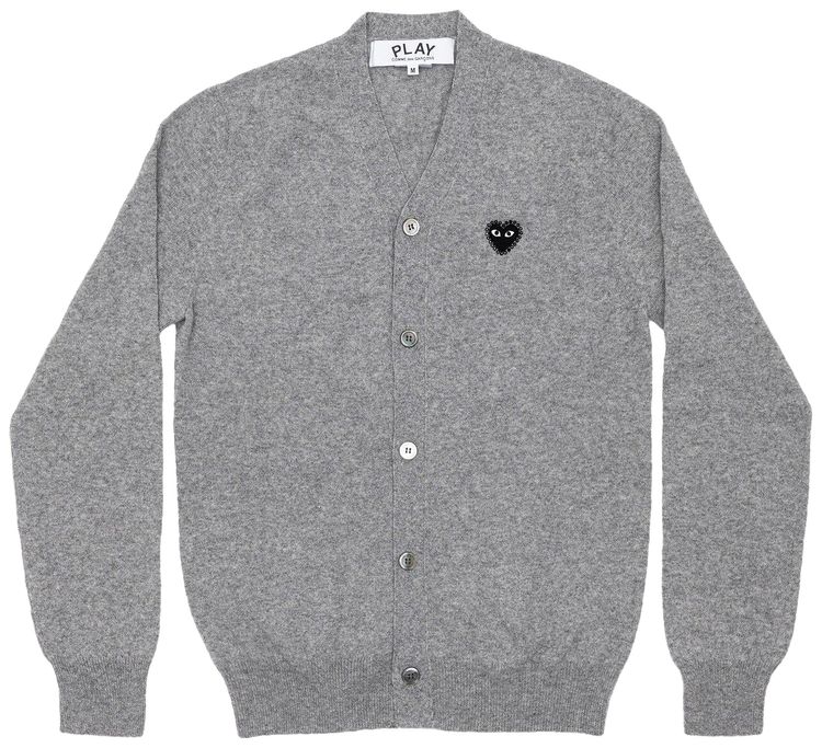 Comme des Garcons PLAY Rhinestone Heart V Neck Cardigan Light Grey