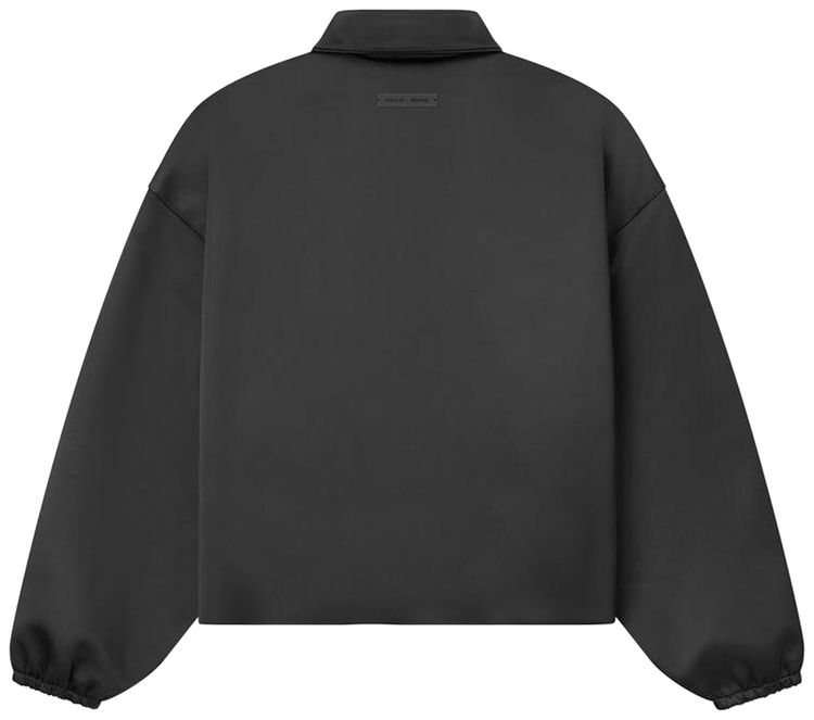 Fear of God Essentials Bonded Satin Zip Up Bomber Jacket Jet Black
