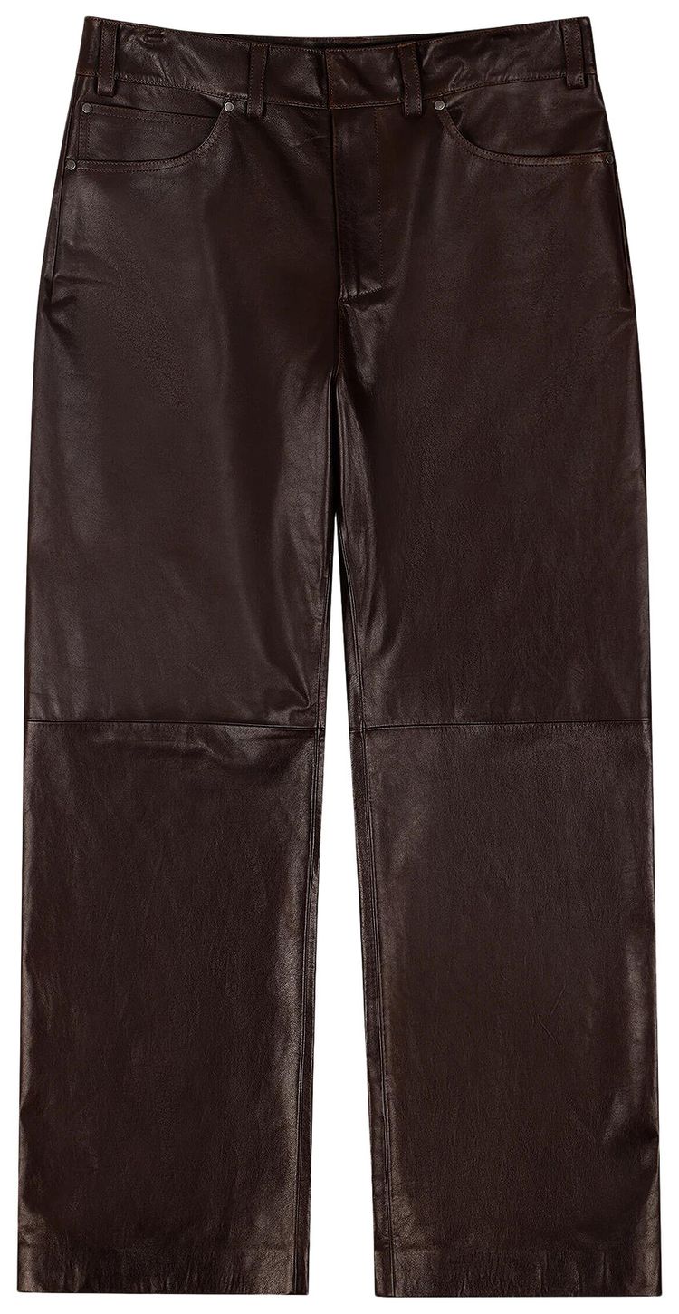 Entire Studios Leather Straight Leg Pants Dark Brown