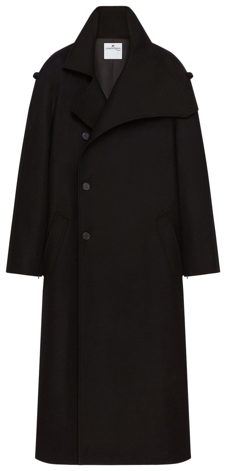 Courreges Oblique Wool Maxi Trench Coat Black