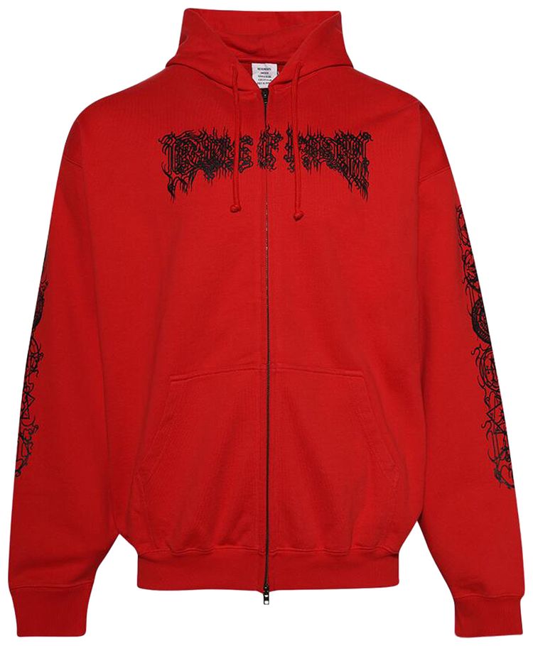 Vetements Cof Double Logo Oversized Zip Up Hoodie Red