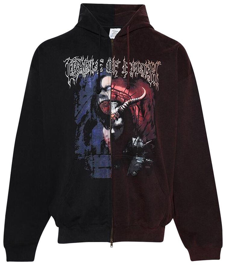 Vetements Cof Cut Up Oversized Zip Up Hoodie BlackRed