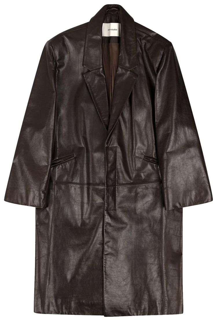 Entire Studios Single Breasted Leather Coat Darkbrown