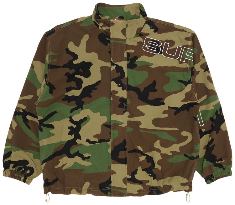 Supreme Spellout Embroidered Ripstop Track Jacket Woodland Camo