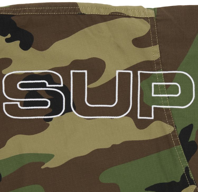 Supreme Spellout Embroidered Ripstop Track Jacket Woodland Camo