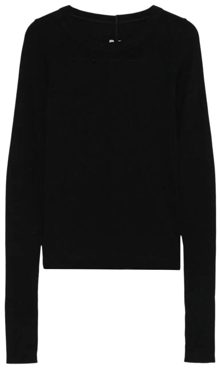 Rick Owens Cropped Rib Long Sleeve T Shirt Black