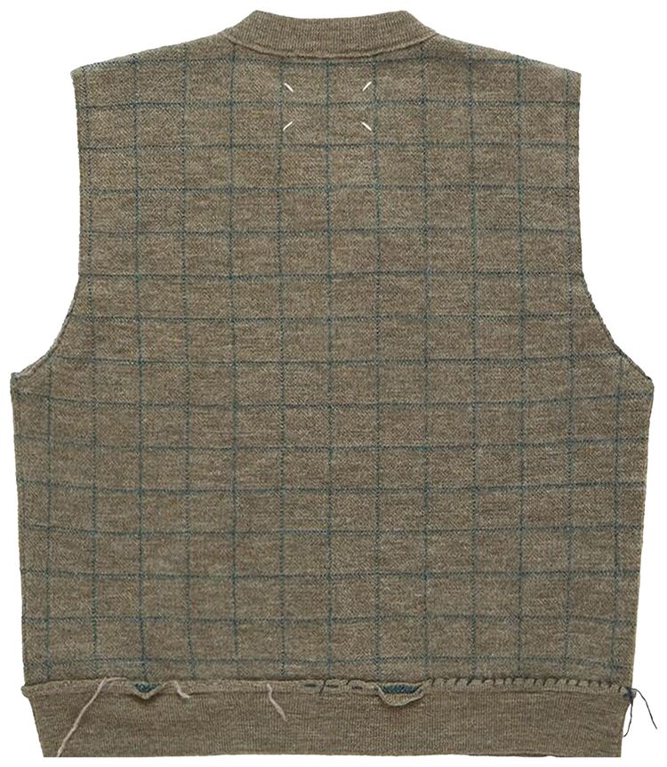 Maison Margiela Check Sleeveless V Neck Vest Military Green