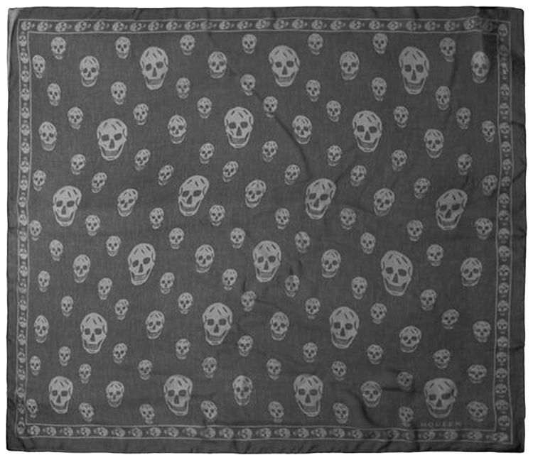 MCQ Skull Silk Scarf BlackIvory
