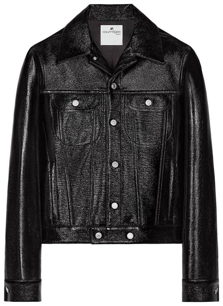 Courreges Signature Vinyl Trucker Jacket Black