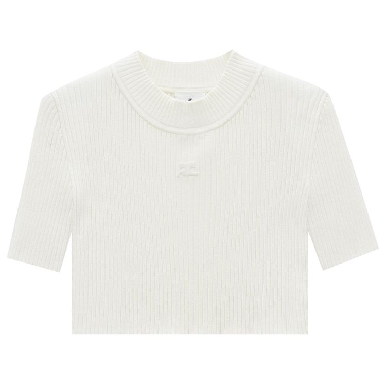 Courreges Mockneck Rib Knit Cropped Top Heritage White