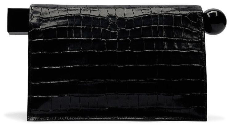 Jacquemus The Rond Carre Crocodile Embossed Clutch Black