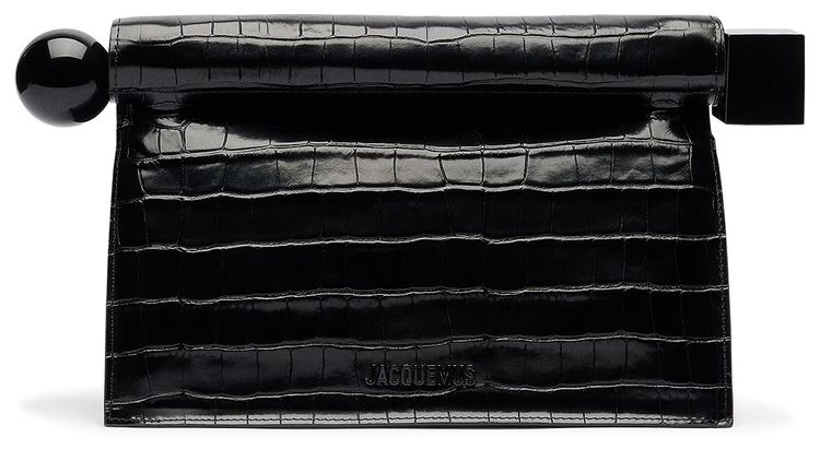 Jacquemus The Rond Carre Crocodile Embossed Clutch Black