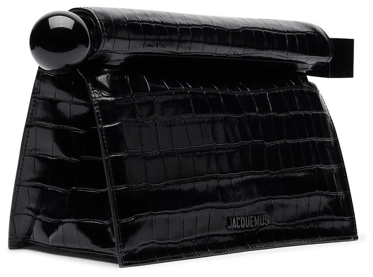 Jacquemus The Rond Carre Crocodile Embossed Clutch Black