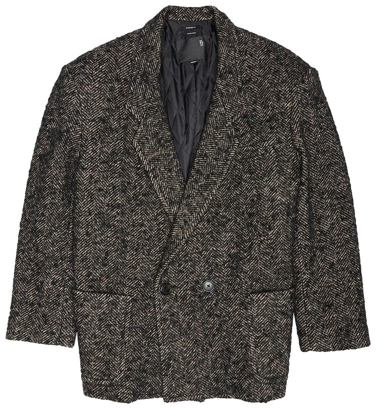 R13 Oversized Double Breasted Blazer Black Herringbone