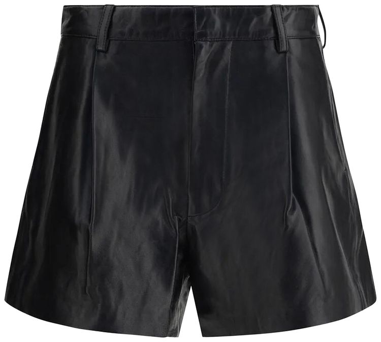 R13 Wide Leg Leather Shorts Black