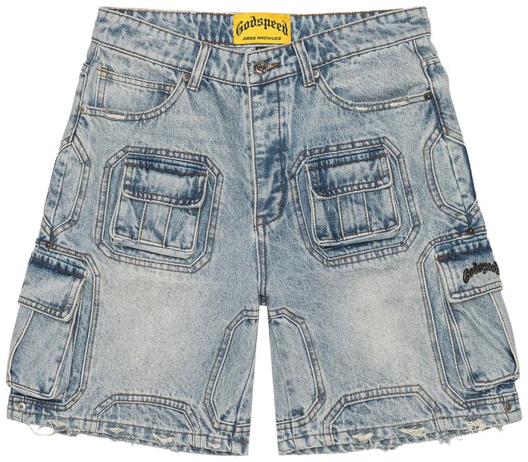 Godspeed Octagon Cargo Denim Shorts Blue