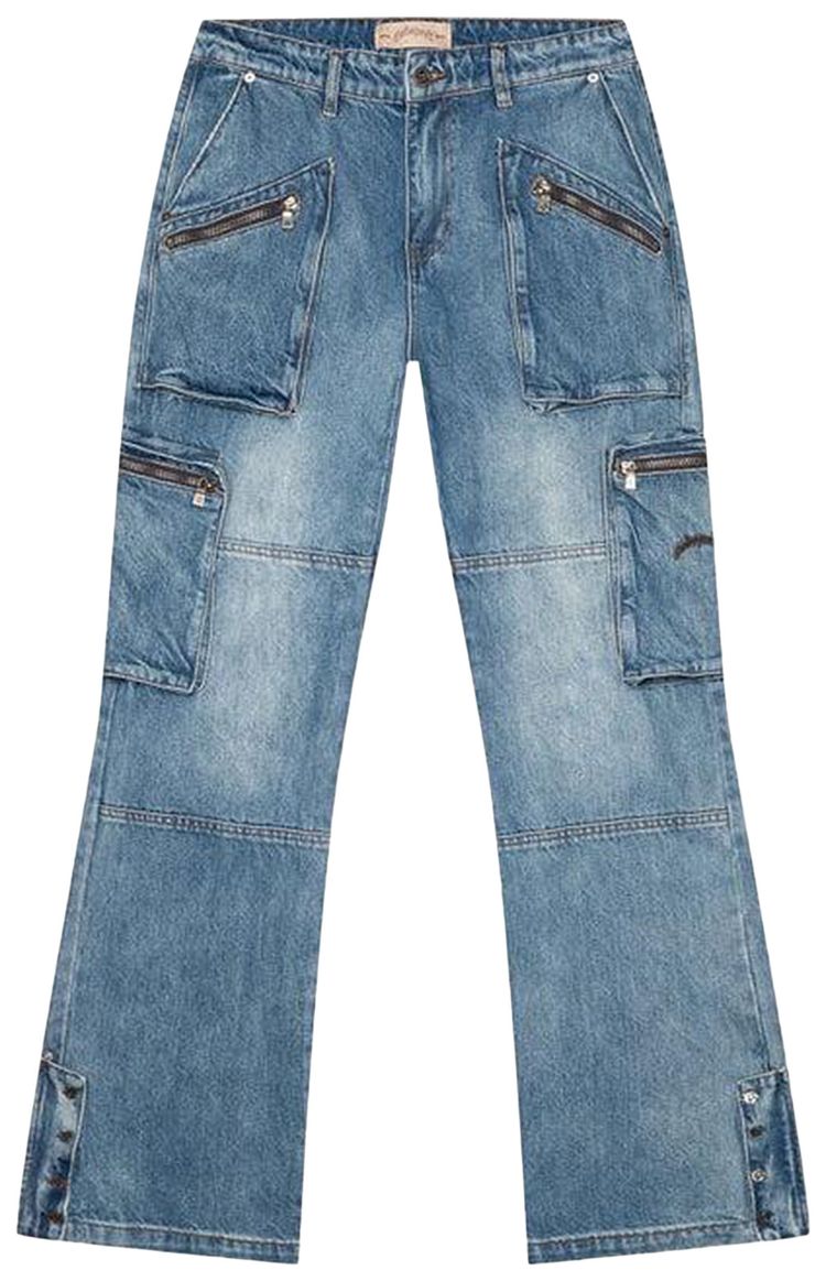 Godspeed Double Pocket Flared Cargo Denim Blue