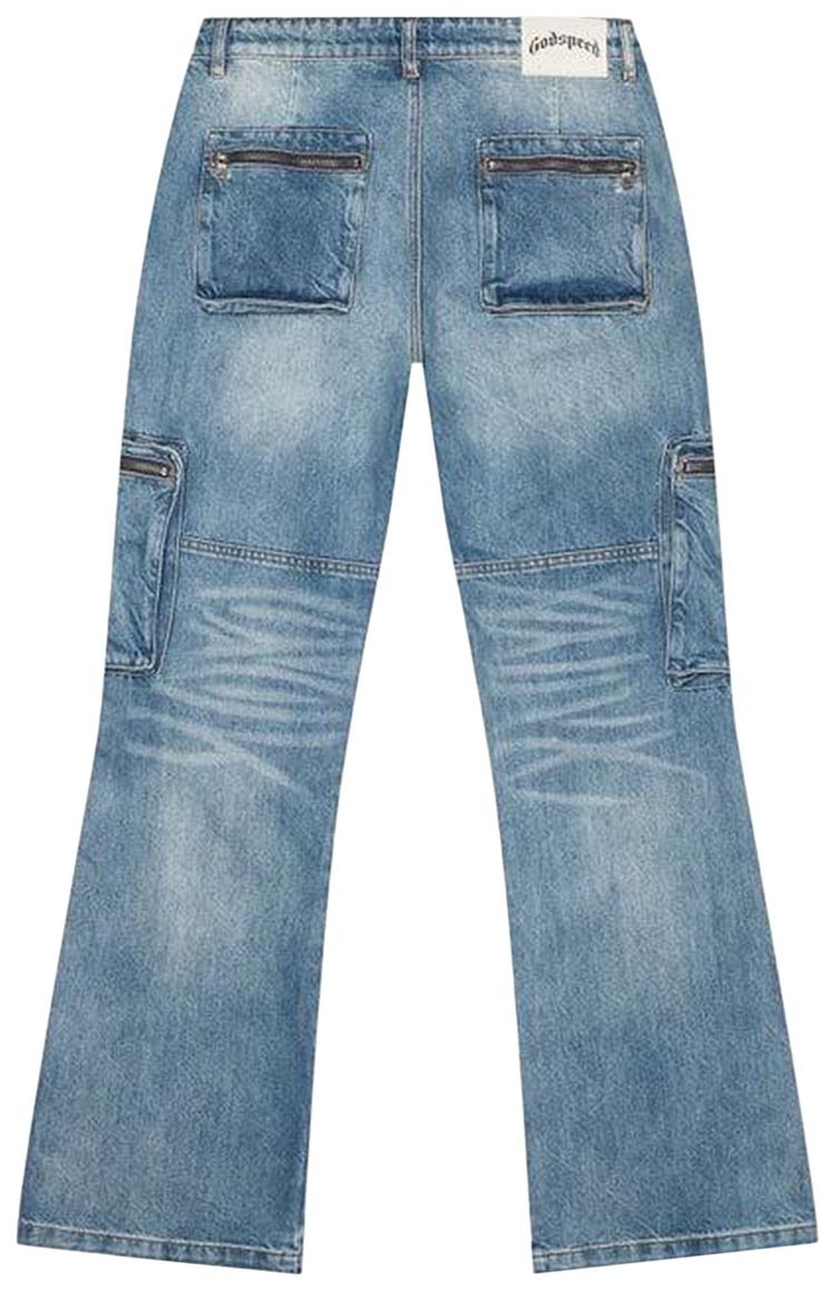 Godspeed Double Pocket Flared Cargo Denim Blue