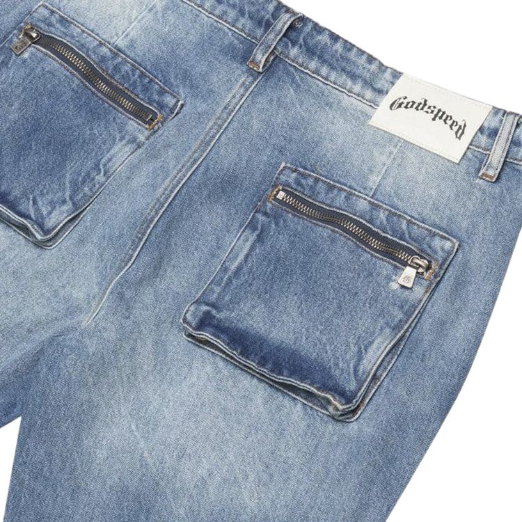 Godspeed Double Pocket Flared Cargo Denim Blue