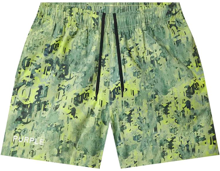 PURPLE BRAND Worn Gothic Camo Swim Shorts Green