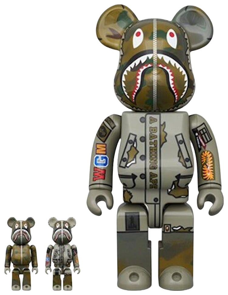 BAPE x BERBRICK x Alpha Industries Camo Shark 100  400 Set Green