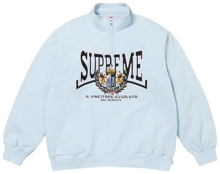 Supreme Crest Applique Half Zip Pullover Light Blue
