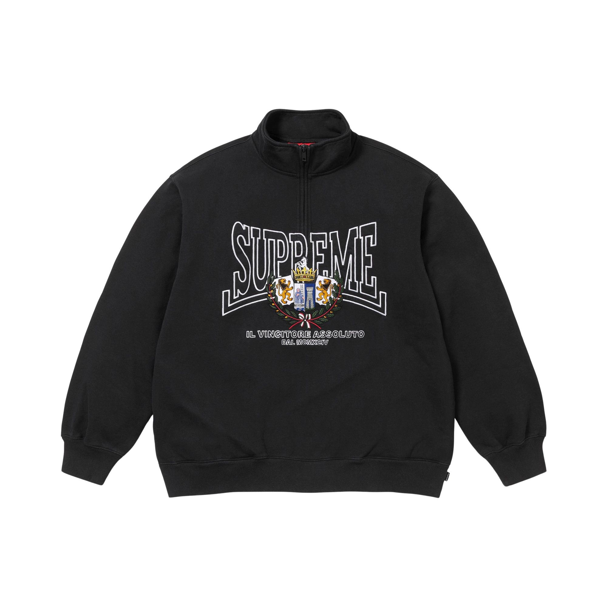 Buy Supreme Crest Appliqué Half Zip Pullover 'Black' - FW25SW70