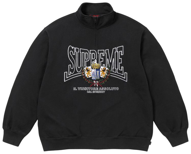 Supreme Crest Applique Half Zip Pullover Black