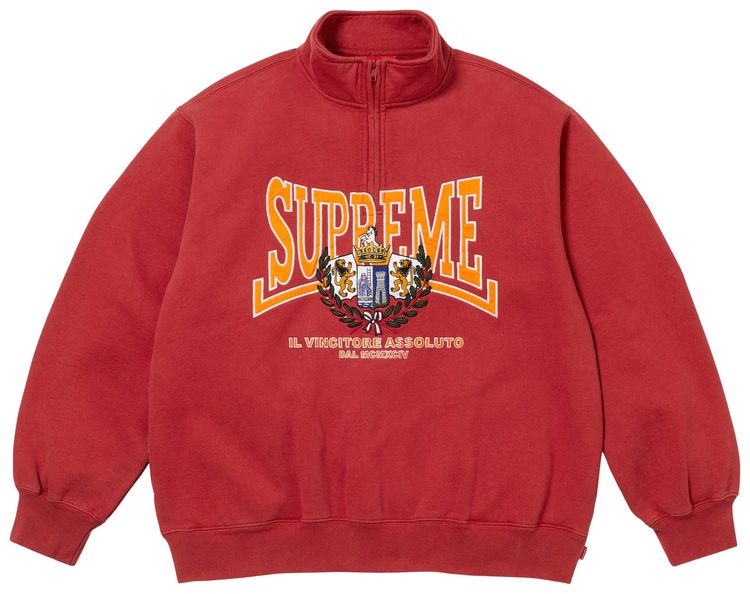 Supreme Crest Applique Half Zip Pullover Dark Red