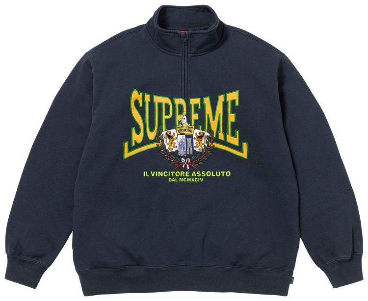 Supreme Crest Applique Half Zip Pullover Navy