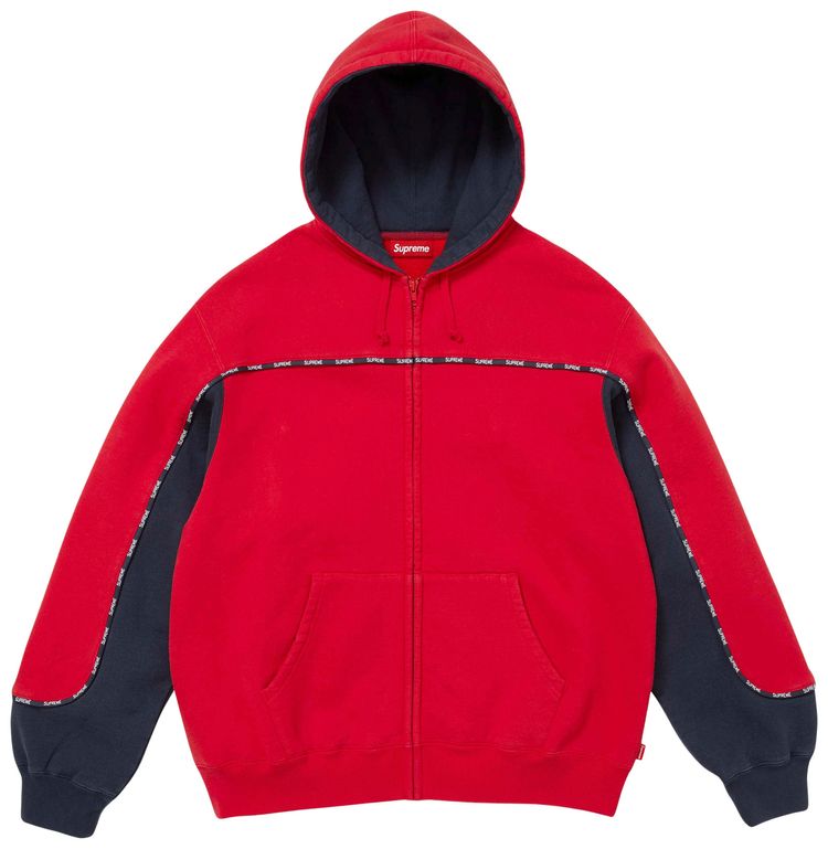 Supreme Piping Zip Up Hooded Sweatshirt Red